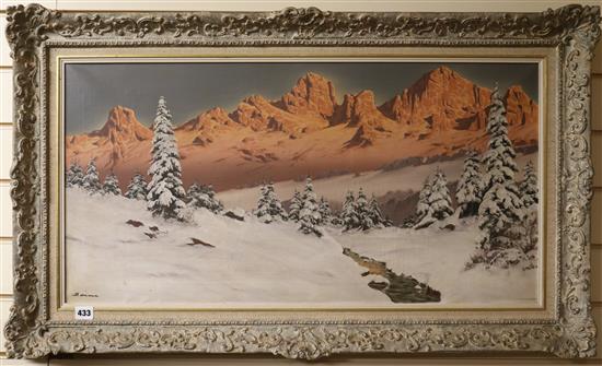 Hans Barma, oil on canvas, alpine landscape, signed, 41 x 81cm